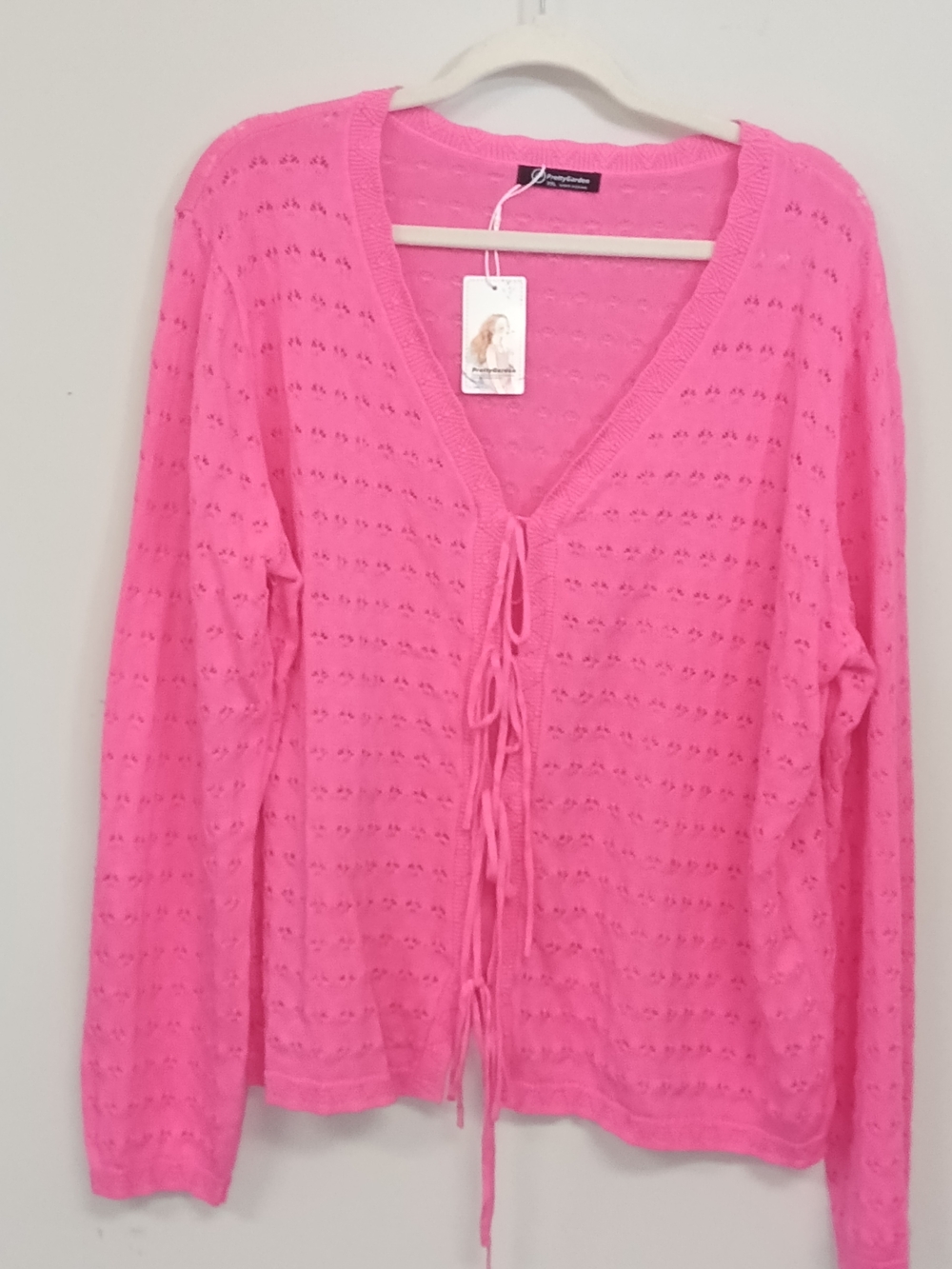 NWT Pretty Garden XXL Pink V Neck Front Tie Cardigan Coquette Cottagecore Girly